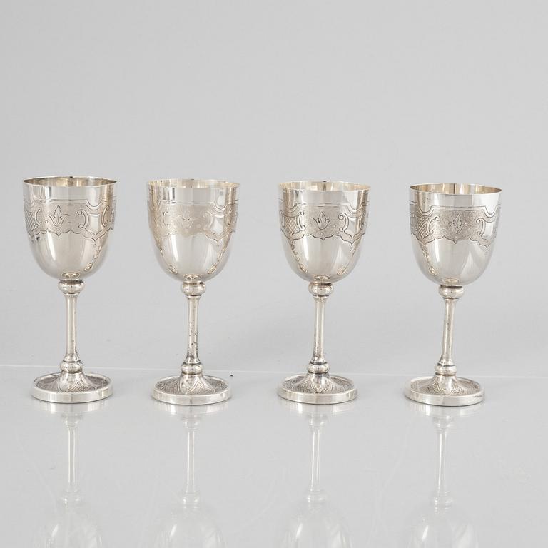 Four Sterling Silver Cups, Swedish import mark, second half of the 20th Century.