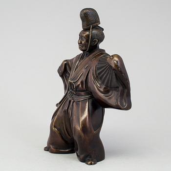 Two Japanese bronze sculptures of dancers, Meiji period (1868-1912). Signed to base.