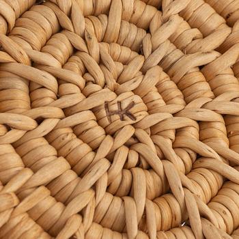 Three small root baskets, two signed.