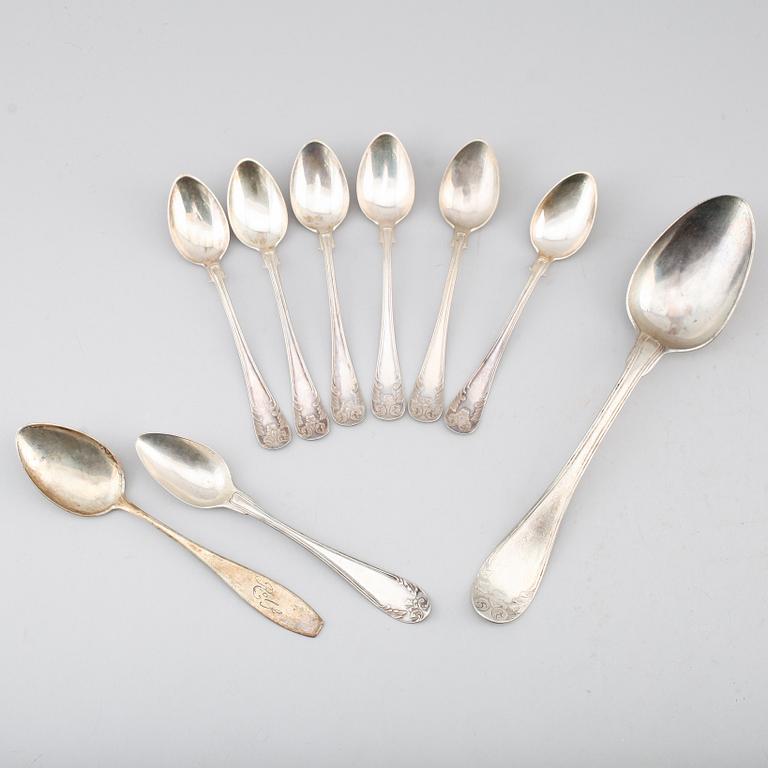 SKEDAR, 9 st, silver, 1900-talets första hälft. Total vikt ca 180 g.
