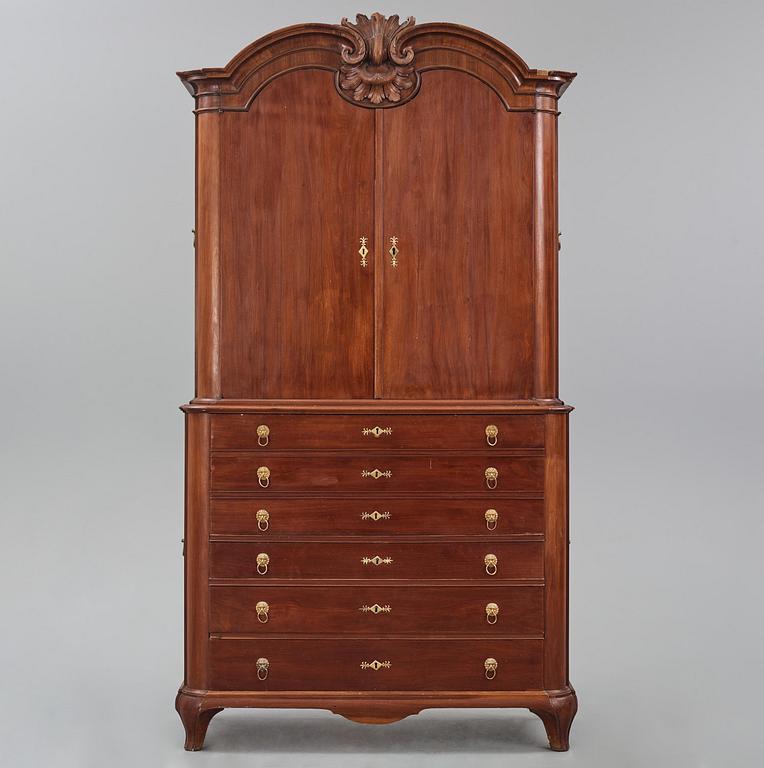 A Swedish rococo mahogany writing cabinet attributed to N. Dahlin (master in Stockholm-1761-87).