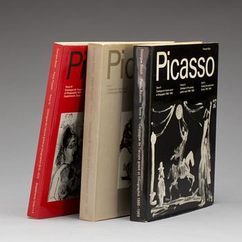 BÖCKER, 3 vol. Picasso, band I-II samt IV. 1904-1967, 1966-1969 och 1970-1972. av Georges Bloch, Switzerland, 1971.