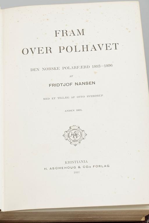 BOK, 2 vol, "Fram Over Polhavet", av Fridtjof Nansen, Norge, 1897.