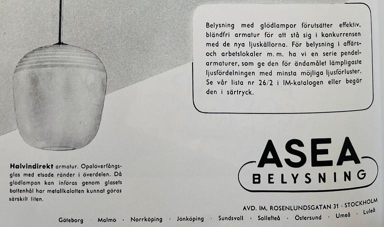 Asea, taklampa, Swedish Modern, 1940-tal.