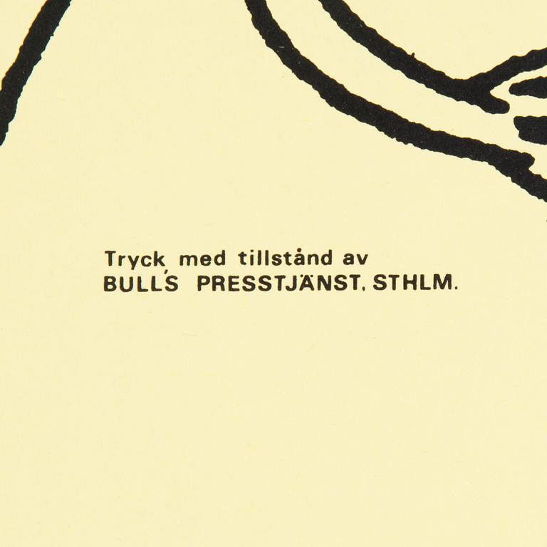 AFFISCHER, 6 stycken, Tove Jansson, Bulls Presstjänst, Stockholm, 1960-tal.