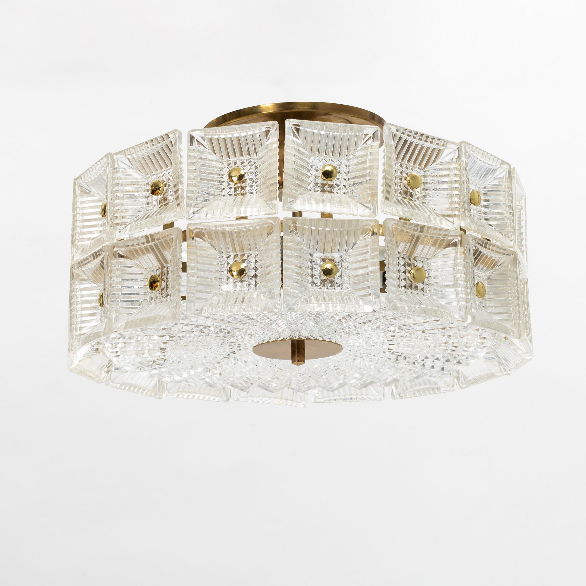 Carl Fagerlund, a glass and brass ceiling light, Orrefors, 1960'/70's.