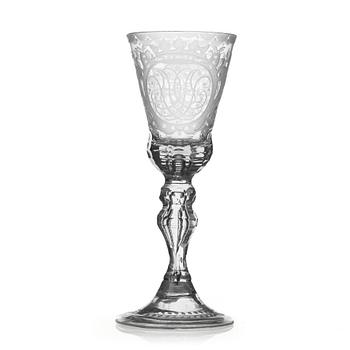 222. A English engraved and cut glass goblet, 18th Century.