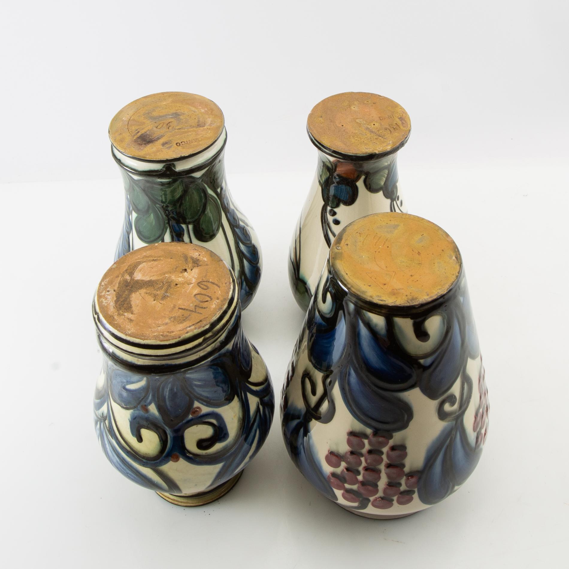 Vases 4 pcs blue Danico Denmark 1910s/20s glazed ceramic.