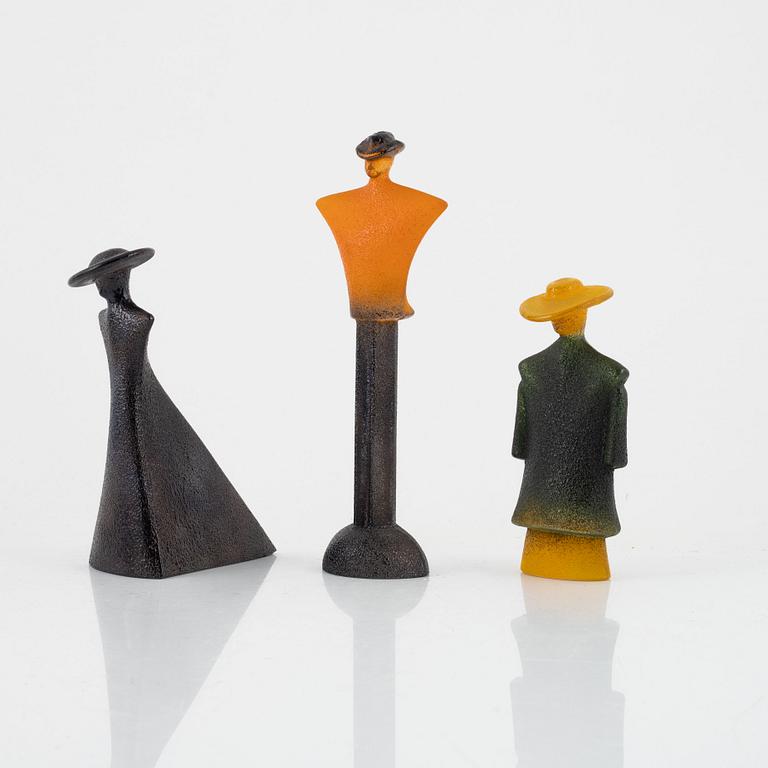 Kjell Engman, figuriner, 3 st, ur serien "Catwalk", Kosta Boda.