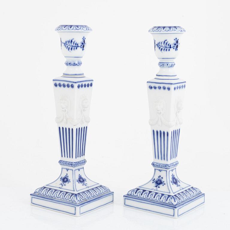 A pair of porcelain "Musselmalet" candlesticks, Royal Copenhagen, Denmark, 1967.