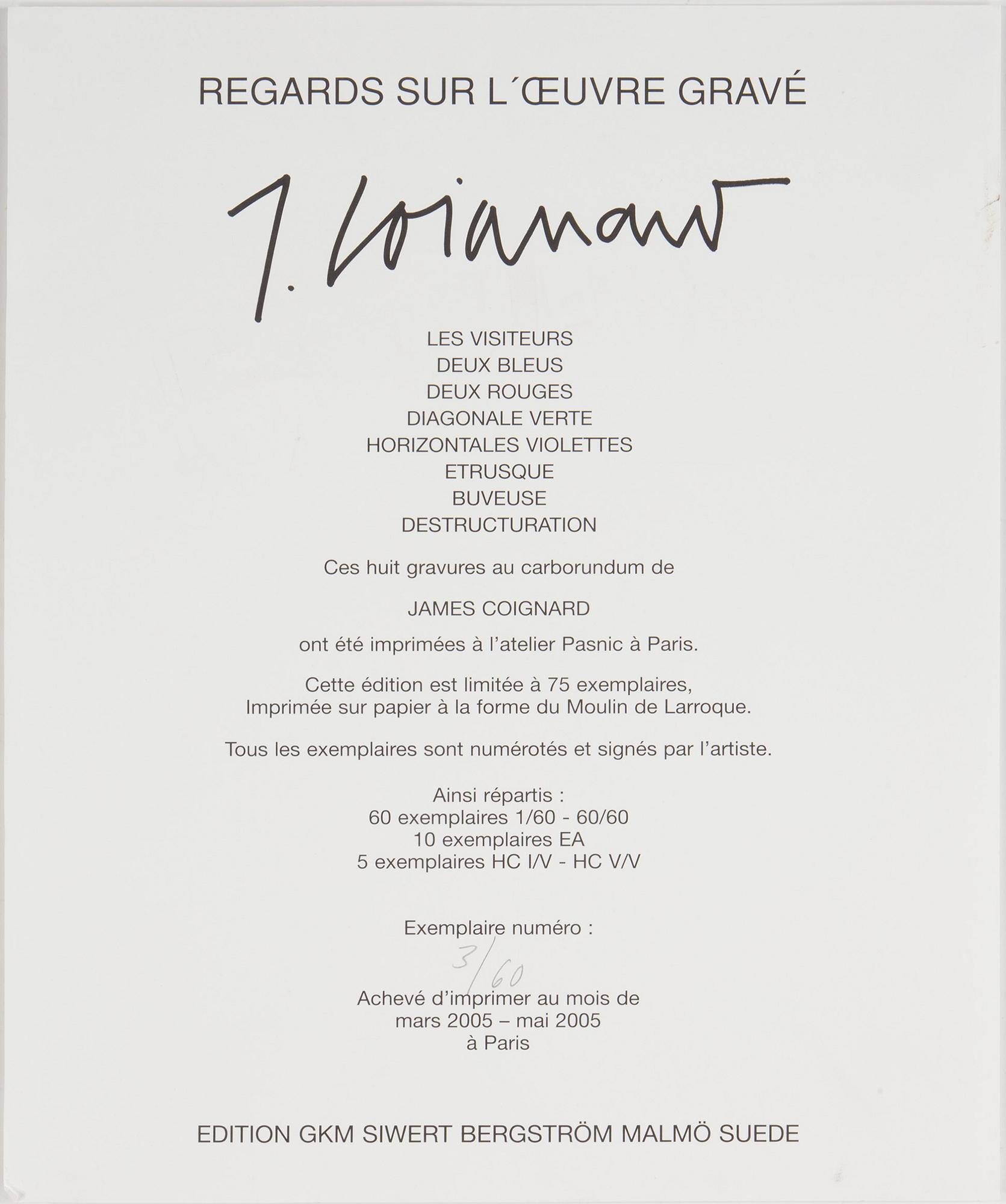 JAMES COIGNARD, Mapp med 8 st carborundum, "Regards sur l'oeuvre gravé", signerade och numerade 3/60.