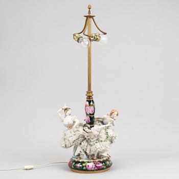 A porcelain table lamp, probably Germany, early 20th Century.