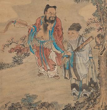 Three hanging scrolls, ink and color on paper, Qing dynasty, 19th century.