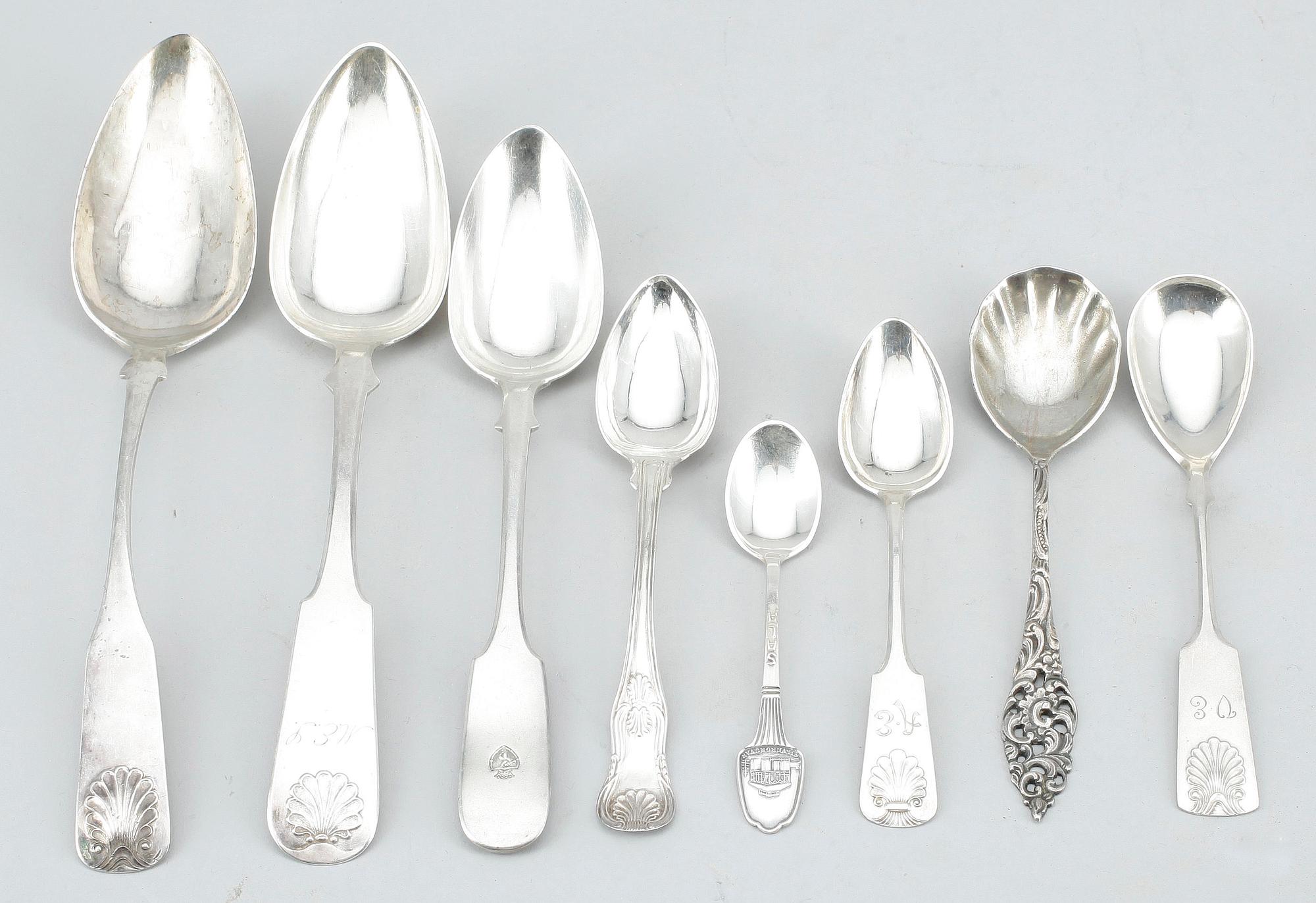 PART SKEDAR, silver, 21 delar, bl a Finland, 1900- samt 1800- tal. Vikt ca 479 gram.
