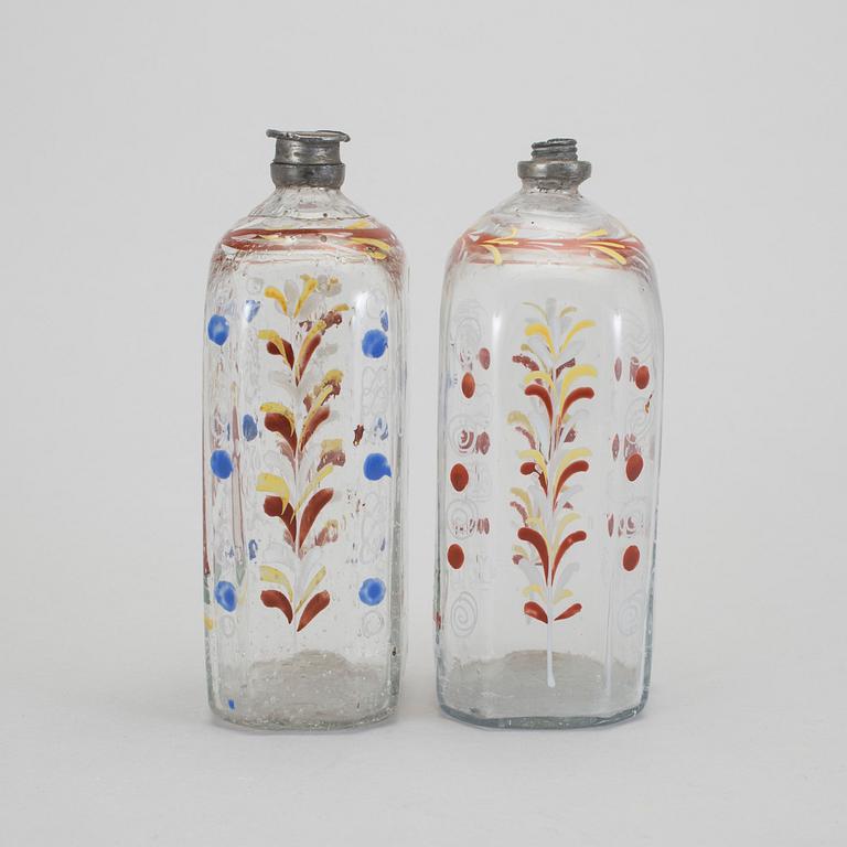 FLASKOR, glas, 2 st, Tyskland 1700-tal.