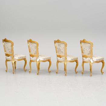 STOLAR, 4 st och SALONGSBORD, rokoko-stil, 1900-talets början.