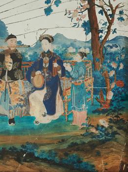 A Chinese Export mirror painting, Qing dynasty, 18th Century.