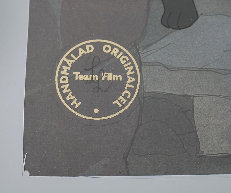 ORIGINALCELER, 4 st, ur "Pelle Svanslös". Blandteknik, Team Film, sign SL.