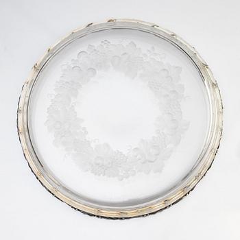 An unusually large cut glass dish with silver mounted rim, W.A. Bolin, Stockholm 1919.