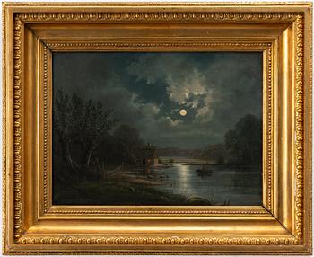 Unknown artist, 19th century, Moonlit landscape.