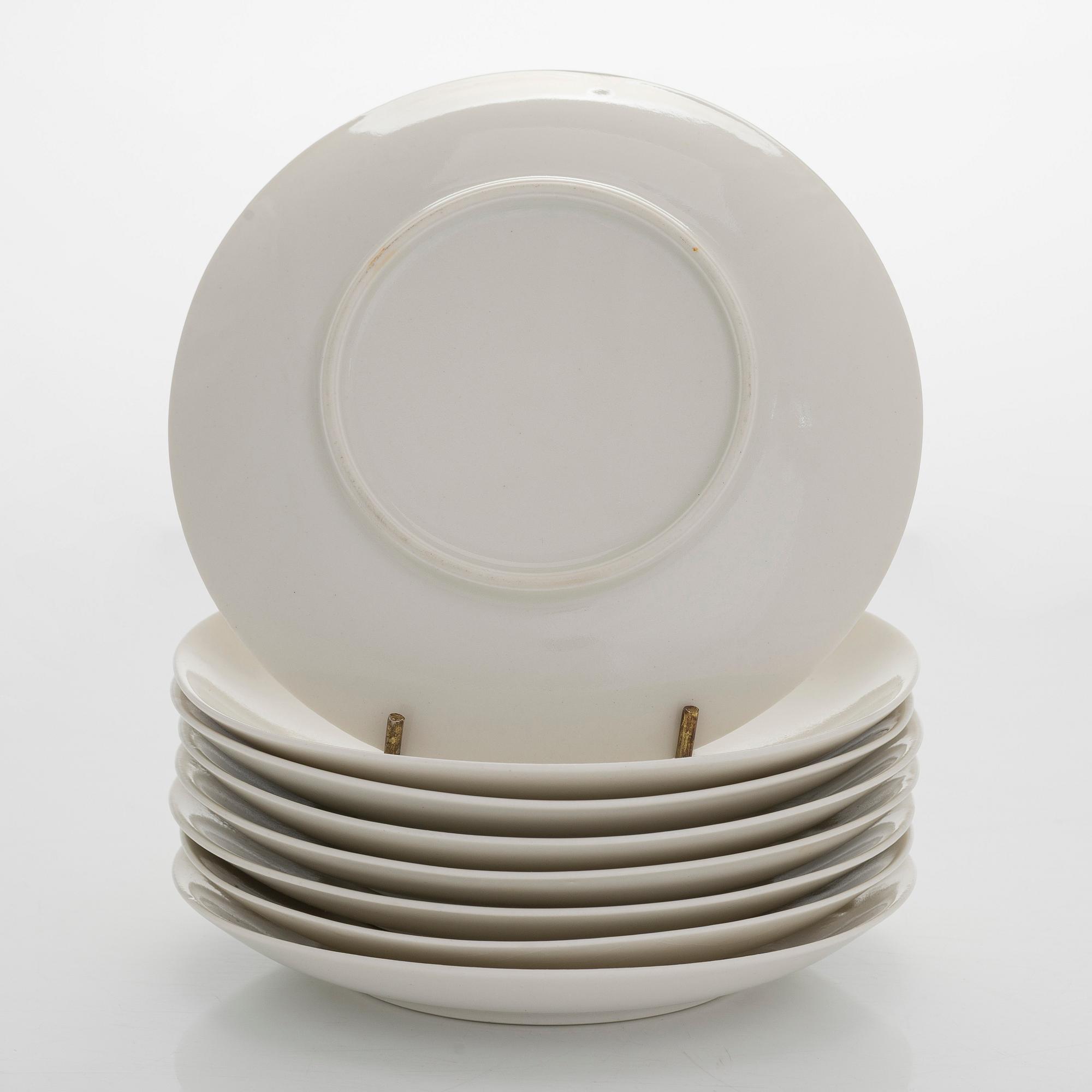 Eight coffee cups with saucers, Friedl Holzer-Kjellberg, Arabia late 1950s, and 7 side plates.