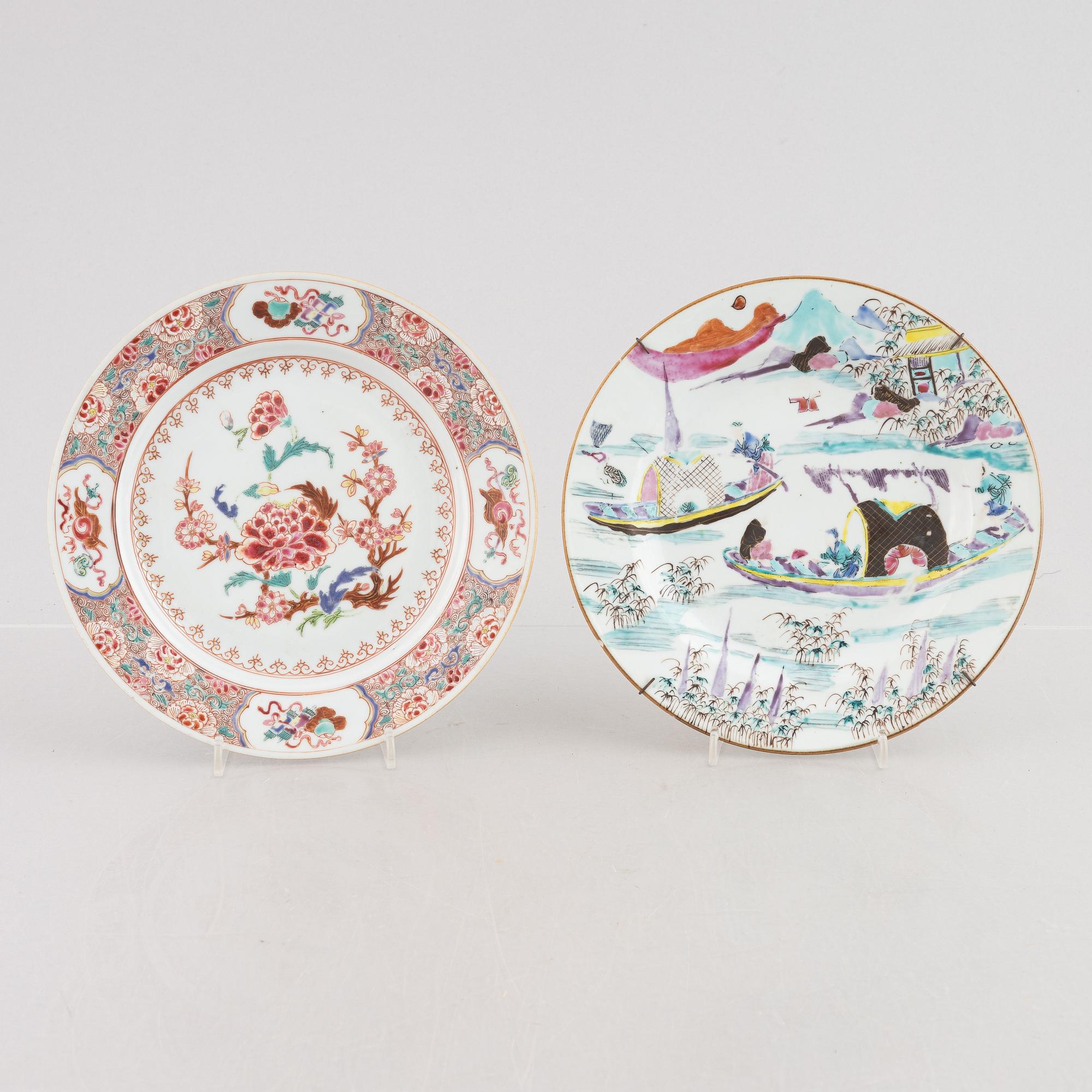 Two Chinese famille rose porcelain plates, Qing dynasty, early 18th century, partly Yongzheng (1723-35).