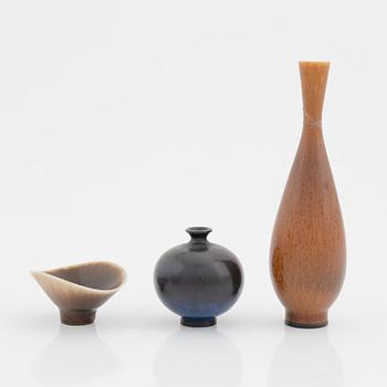 Berndt Friberg, a set of two miniature vases and a bowl, Gustavsberg studio, Sweden 1957.