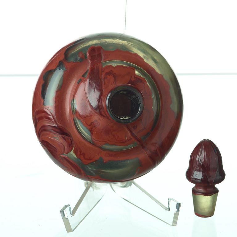 Emile Gallé, A mould-blown and carved glass bottle, Nancy, France, 1890's.