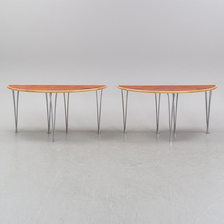 A birch and leather dining table in two parts, Mathsson International, 21th century.