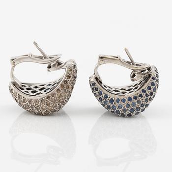 Earrings, a pair, 18K white gold with sapphires and diamonds.