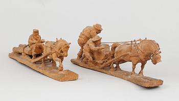 TRÄSKULPTURER, 2 st, Anders Blanck, Dalarna. 1930-tal.