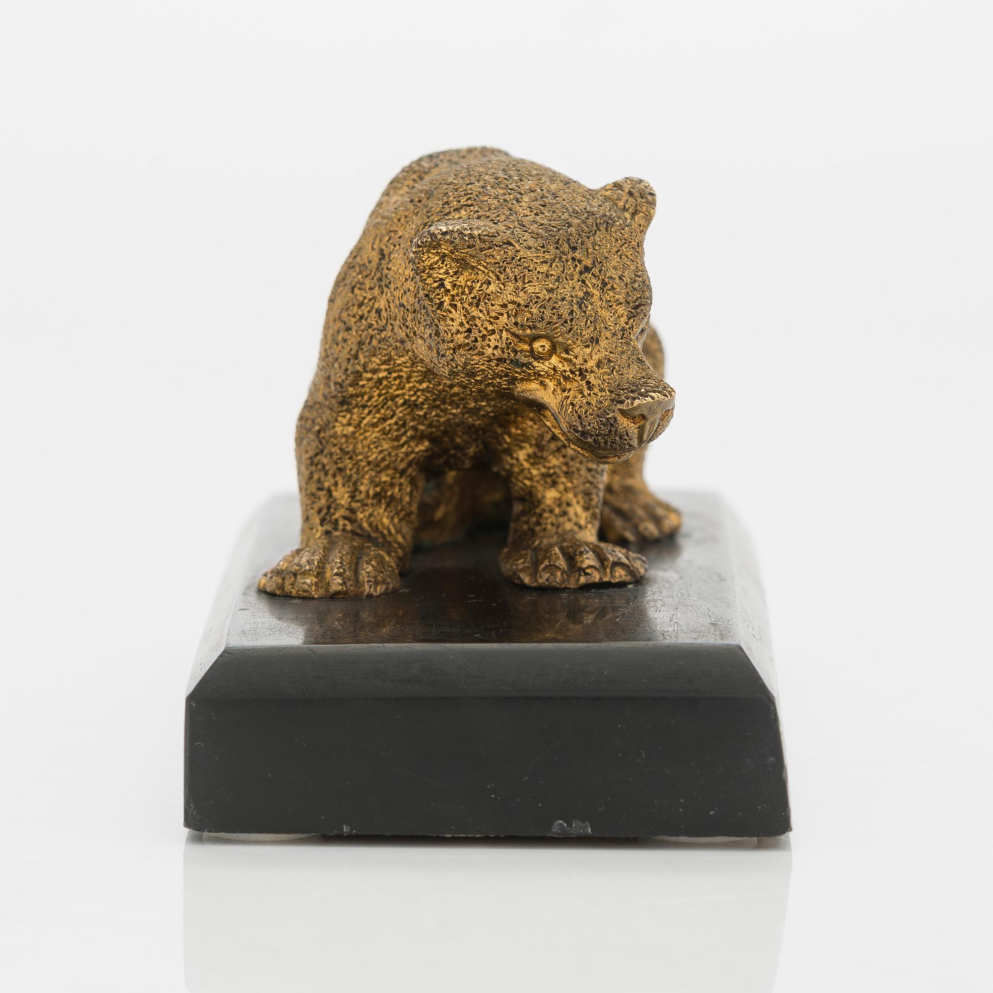 A Russian bronze paper weight on a stone base, latter half of the 19th century.