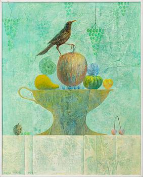 Dorina Mocan, Still life with fruits and bird.