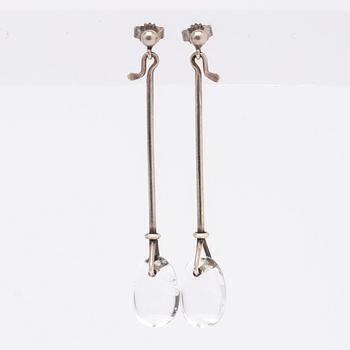 Vivianna Torun Bülow-Hübe, Earrings "Dew-drops", silver and rock crystal by Georg Jensen.