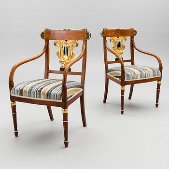 A PAIR OF RUSSIAN ARMCHAIRS, empire, early 19th century.