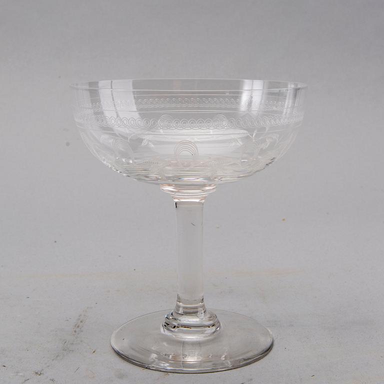 CHAMPAGNEKUPOR / CHAMPAGNEGLAS, 11 st, glas, 1900-talets första hälft.