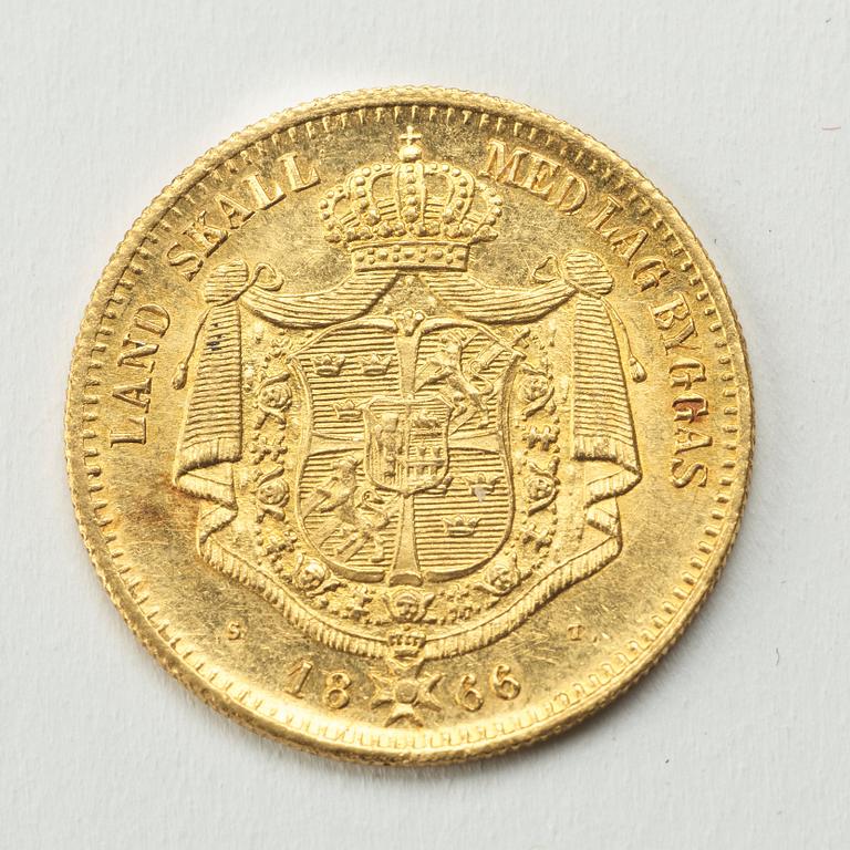 GULDMYNT, 1 Dukat, Karl XV av Sverige och Norge, 1866.