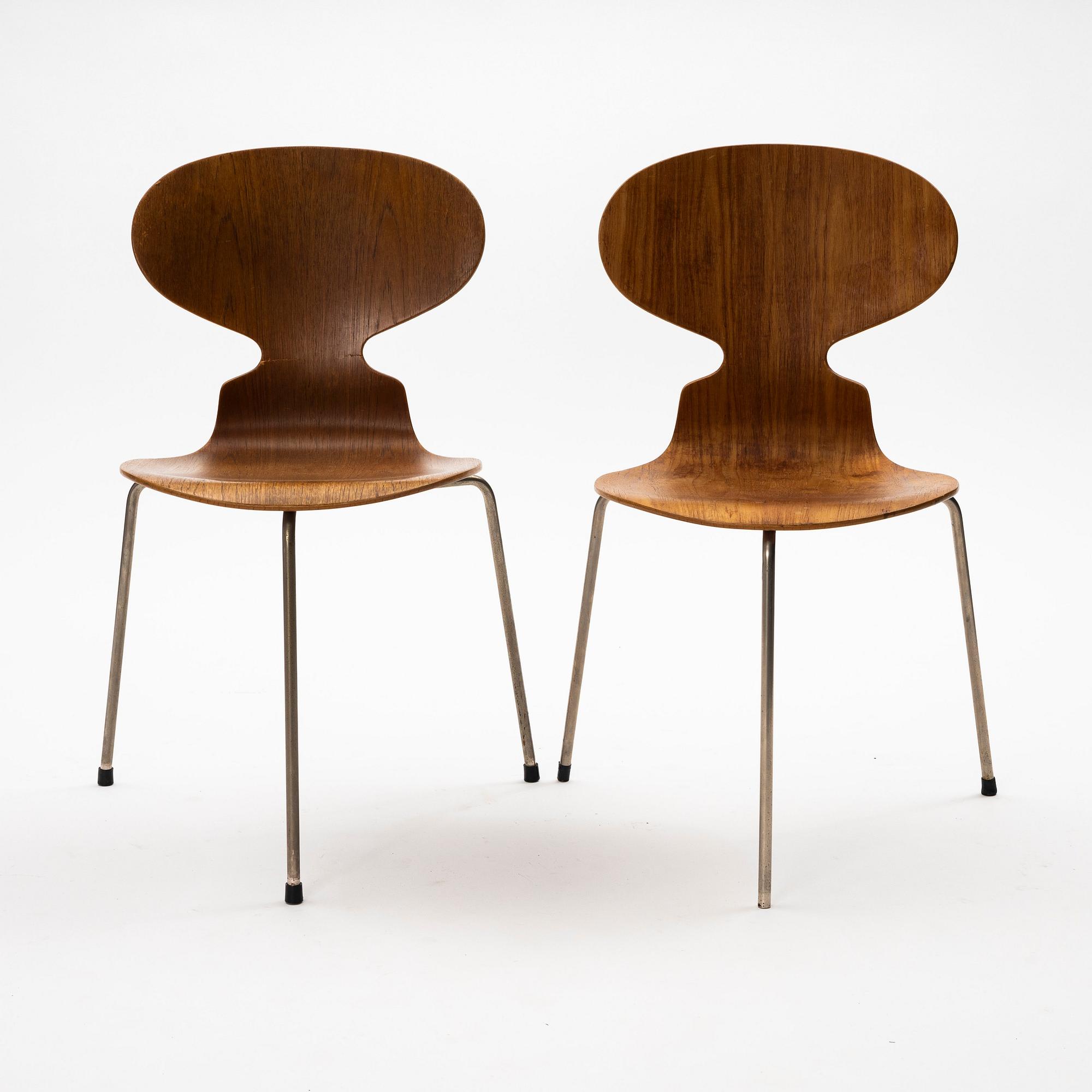 Arne Jacobsen, stolar, ett par, "Myran", Fritz Hansen, Danmark 1950-60-tal.