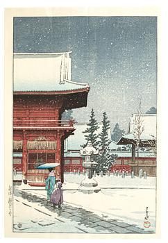 625. KAWASE HASUI (1883-1957), color woodblock print. Japan, "Snow".