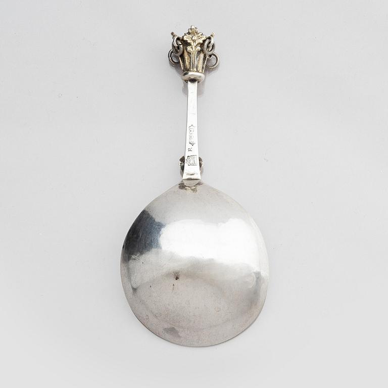 Conrad Heitmüller, sked, delvis förgyllt silver, Nyköping 1775.