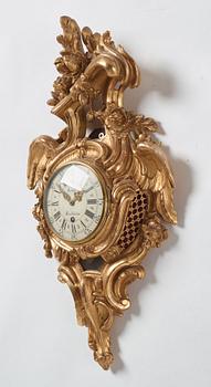 A Swedish Rococo l18th century wall clock by Petter Ernst (clockmaker in Stockholm 1753-1784).