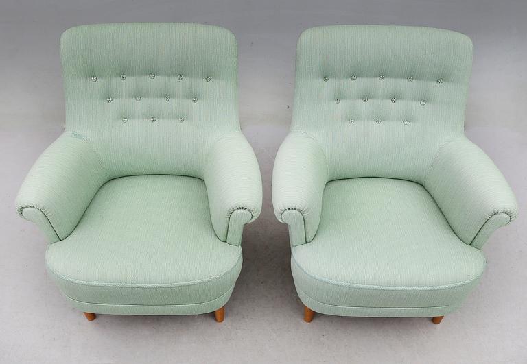 FÅTÖLJER, 1 par, "Hemmakväll", Carl Malmsten, O.H. Sjögren, Tranås, 1900-talets andra hälft.