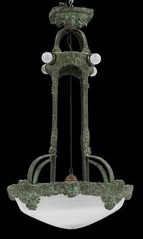 A patinated brass ceiling lamp attributed to Alice Nordin, Böhlmarks, Stockholm 1910's-20's.