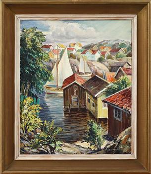 OKÄND KONSTNÄR, olja på duk, Sign H Lindahl.