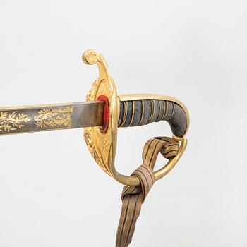 Sabel svensk, för infanteriofficer. 1800-talets andra hälft, med balja.