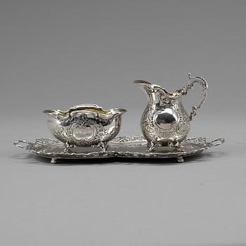 PARTI SILVER, 3 delar, rokokostil, Georg Wessfelt, Malmö 1965-66. Total vikt ca 323 gram.