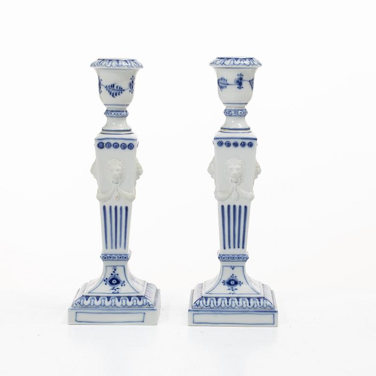 Candlesticks, a pair, porcelain. Royal Copenhagen, “Blue Fluted”, Denmark, 20th century.