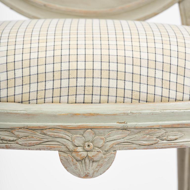 A pair of Gustavian open armchairs, Stockholm, late 18th century.