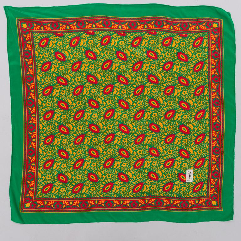 Two Silk Scarves by YSL and must de Cartier.