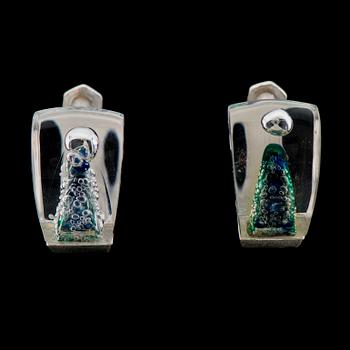 Björn Weckström, A PAIR OF EARRINGS, "Mikronit", silver, acrylic. Lapponia 1974.
